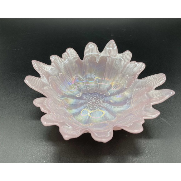 Pink Floral Art Glass Bowl Turkish Akcam Iridescent Gorgeous Shimmery - Picture 2 of 6